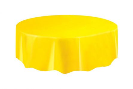 Neon Yellow Round Plastic Table Cover 84" - Short Fold