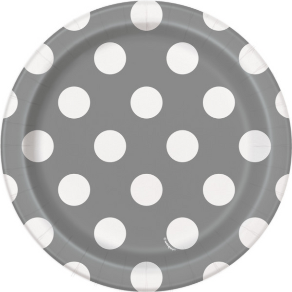 Silver Dots Round 7" Dessert Plates (8 Pack)