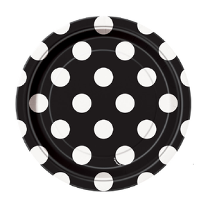 Midnight Black Dots Round 7" Dessert Plates (8 Pack)