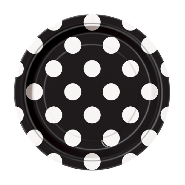 Midnight Black Dots Round 7" Dessert Plates (8 Pack)
