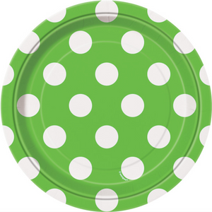 Lime Green Dots Round 7" Dessert Plates (8 Pack)