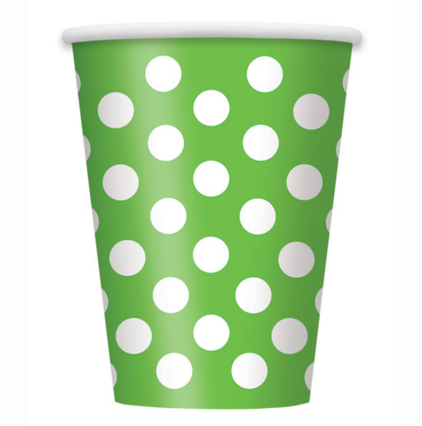 Lime Green Dots 12oz Paper Cups (6 Pack)