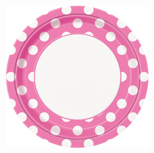 Hot Pink Dots Round 9" Dinner Plates (8 Pack)