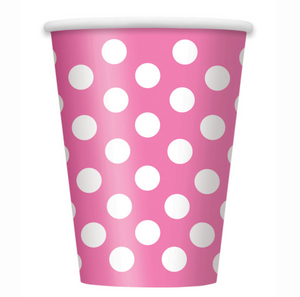 Hot Pink Dots 12oz Paper Cups (6 Pack)