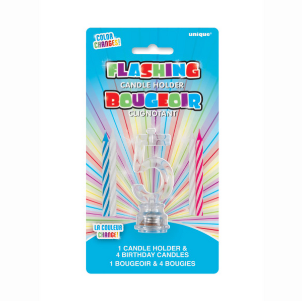 Number 5 Flashing Candle Holder with Birthday Candle