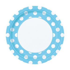 Powder Blue Dots Round 9" Dinner Plates (8 Pack)