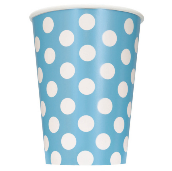 Powder Blue Dots 12oz Paper Cups (6 Pack)