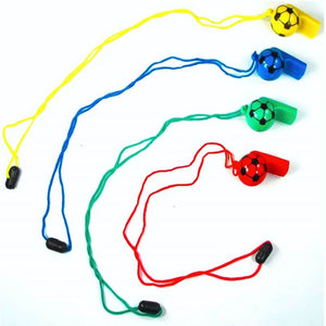 Football Whistle on Cord in 4 Assorted Colours - (6cm)