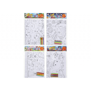 GIANT COLOURING SHEETS WITH PENCILS 120X90CM 4 ASSORTED