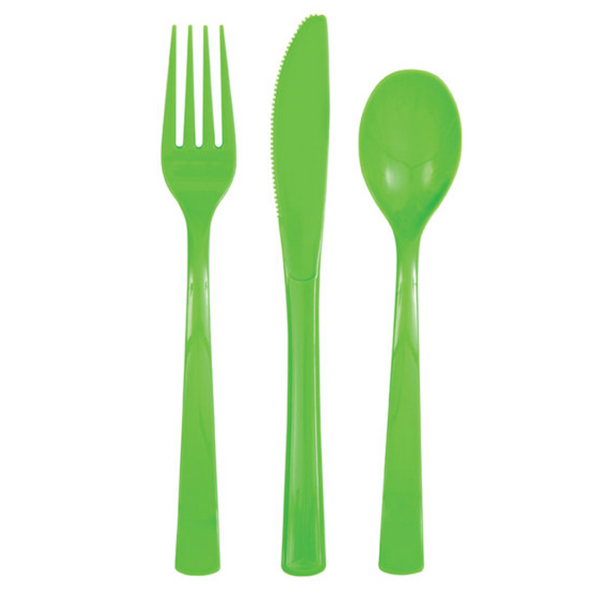 Lime Green Solid Assorted Plastic Cutlery (18 pack)