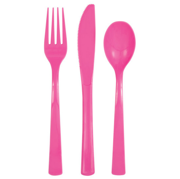 Hot Pink Solid Assorted Plastic Cutlery (18 pack)