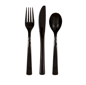 Midnight Black Solid Assorted Plastic Cutlery (18 pack)