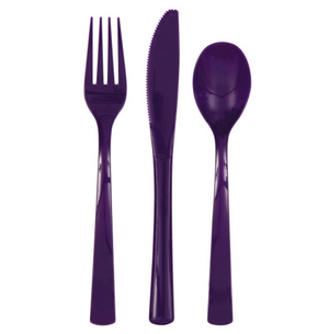 Deep Purple Solid Assorted Plastic Cutlery (18 Pack)