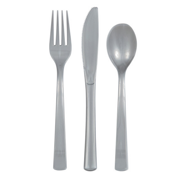 Silver Solid Assorted Plastic Cutlery (18 pack)