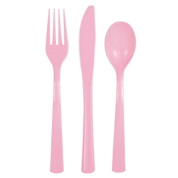 Lovely Pink Solid Assorted Plastic Cutlery (18 Pack)