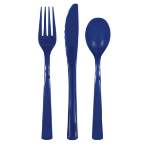 True Navy Blue Solid Assorted Plastic Cutlery (18 pack)