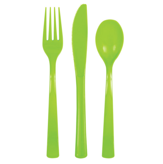 Neon Green Solid Assorted Plastic Cutlery (18 Pack)