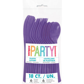 Neon Purple Solid Assorted Plastic Cutlery (18 Pack)