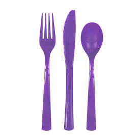 Neon Purple Solid Assorted Plastic Cutlery (18 Pack)