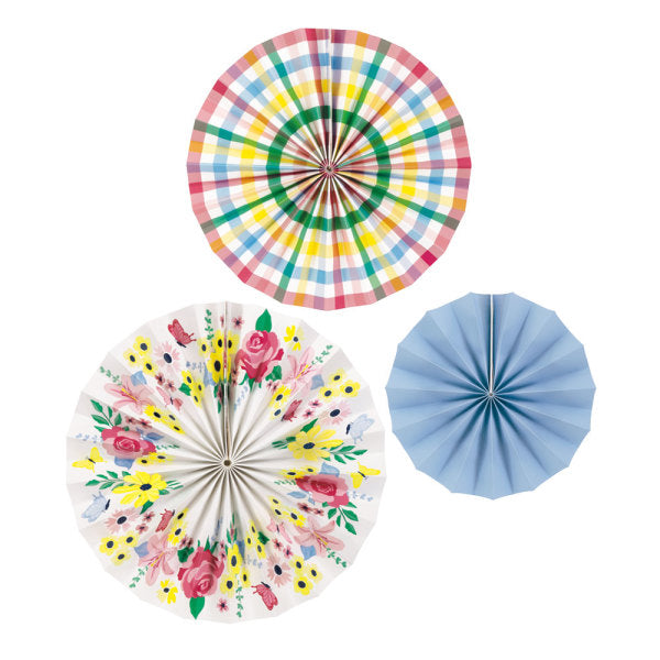 Pastel Floral Paper Fan Decorations (3 pack)