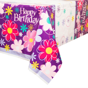 Birthday Blossoms Rectangular Plastic Table Cover (54"x84")