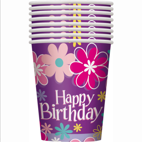 Birthday Blossoms 9oz Paper Cups (8 pack)