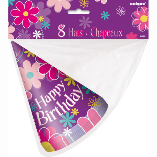 Birthday Blossoms Party Hats (8 Pack)