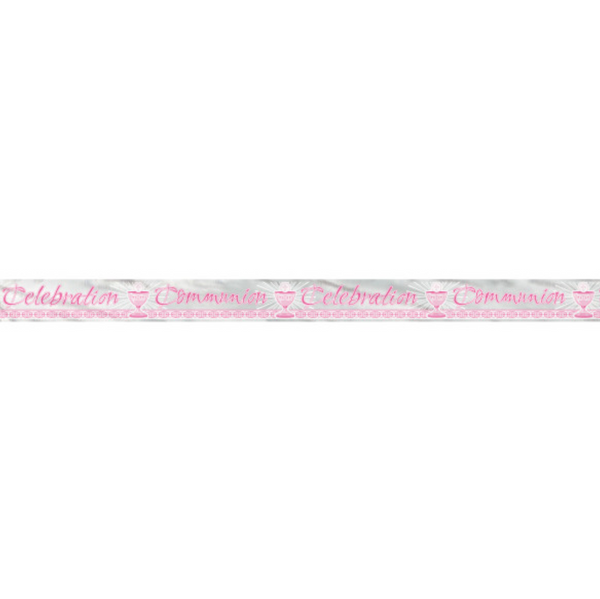 Foil Pink Radiant Cross "Communion" Banner - Long Fold (12 ft)