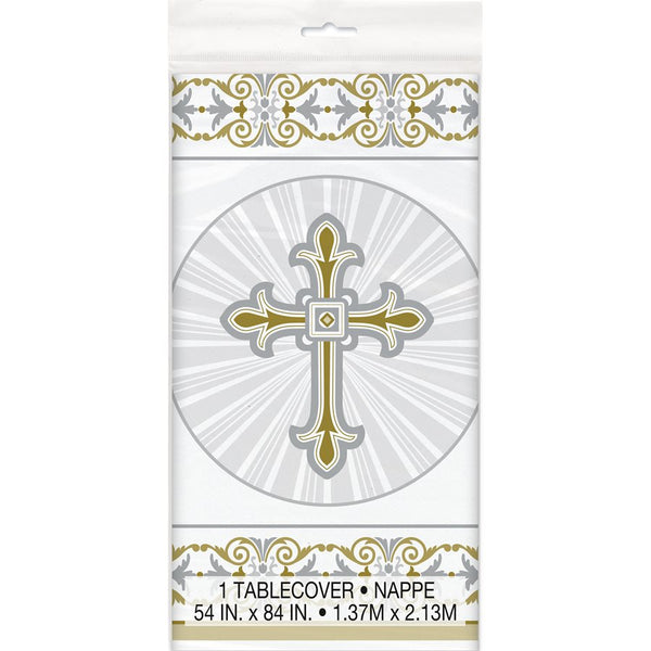 Gold & Silver Radiant Cross Rectangular Plastic Table Cover (54"x84")