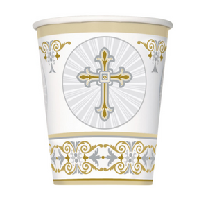 Gold & Silver Radiant Cross 9oz Paper Cups (8 Pack)