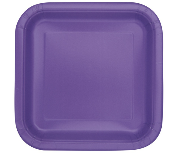 Neon Purple Square Dessert Plates - 7"(16 Pack)