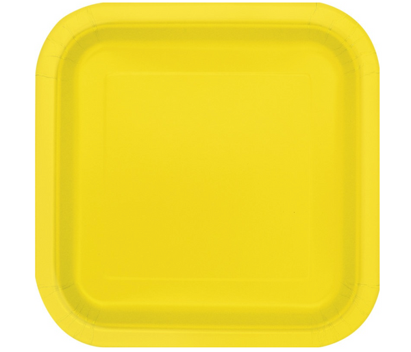 Neon Yellow Square 9" Dinner Plates (14 Pack)