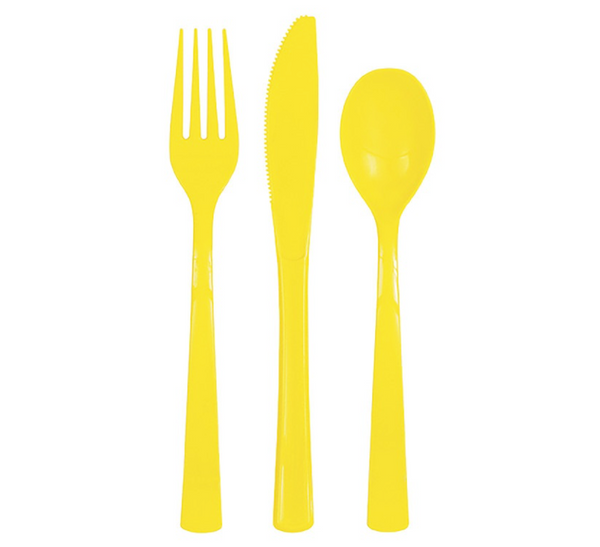 Neon Yellow Assorted Plastic Cutlery (18 Pack)