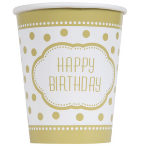 Golden Birthday 9oz Paper Cups (8 Pack)