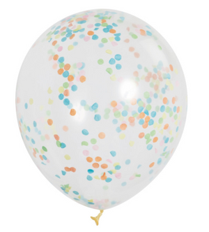 12" Clear Latex Balloons with Multi-Colored Confetti (6 Pack)