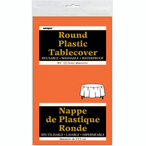 Orange Solid Round Plastic Table Cover (84")