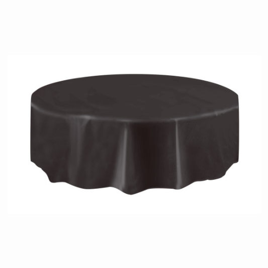 Black Solid Round Plastic Table Cover (84")