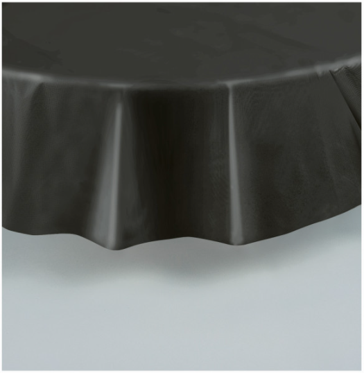 Black Solid Round Plastic Table Cover (84")