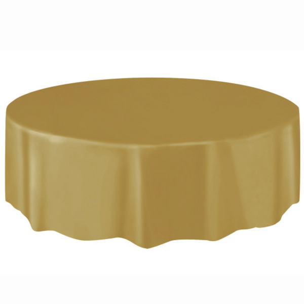 Gold Solid Round Plastic Table Cover (84")