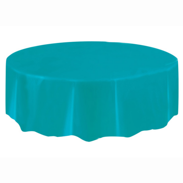 Caribbean Teal Solid Round Plastic Table Cover (84")