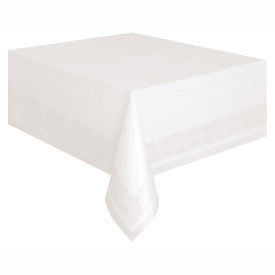 White Solid Rectangular Paper-Poly Table Cover (54"x108")