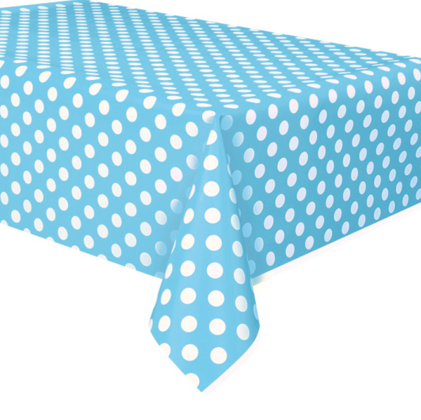 Powder Blue Dots Rectangular Plastic Table Cover (54"x84")