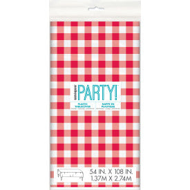 Red Gingham Rectangular Plastic Table Cover (54" x 108 ")
