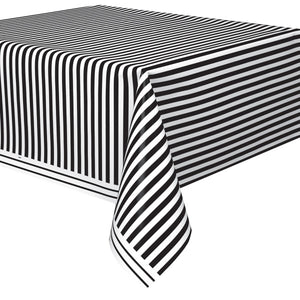Midnight Black Stripes Rectangular Plastic Table Cover (54" x 108")