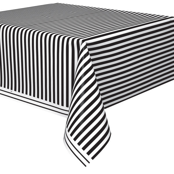 Midnight Black Stripes Rectangular Plastic Table Cover (54" x 108")