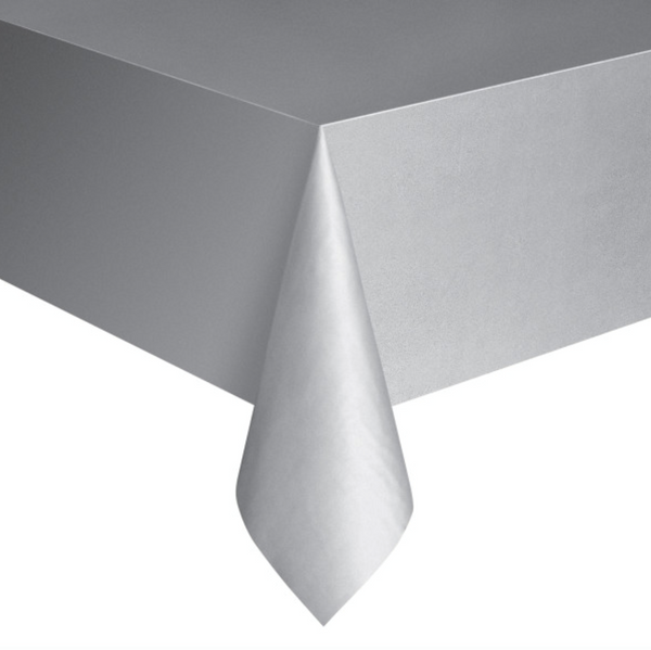 Silver Solid Rectangular Plastic Table Cover Short Fold (54"x108")