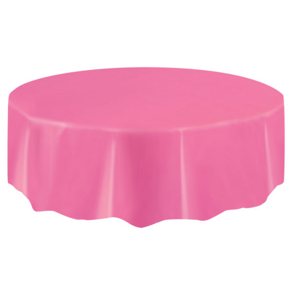 Hot Pink Solid Round Plastic Table Cover Short Fold (84")