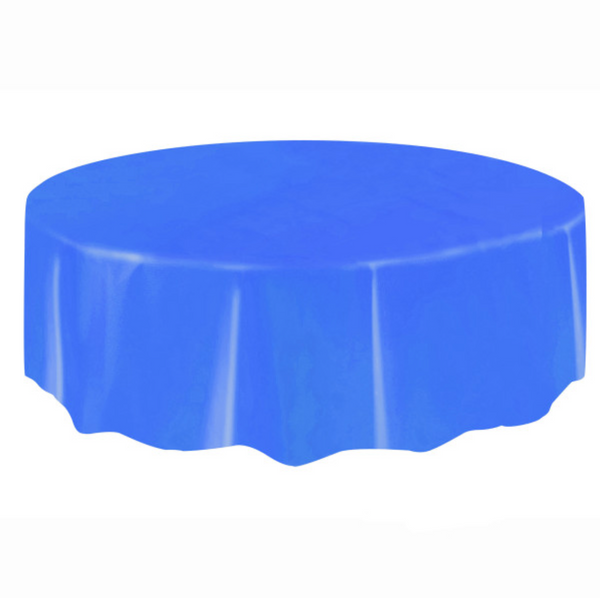 Royal Blue Solid Round Plastic Table Cover 84" - Short Fold (84")