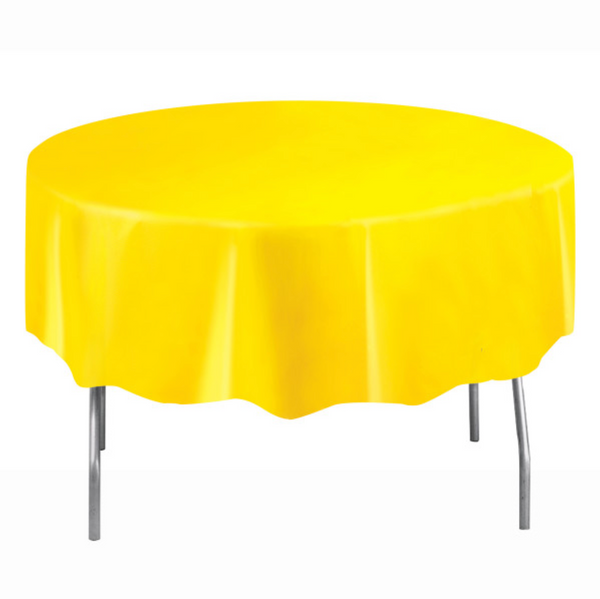 Sunflower Yellow Solid Round Plastic Table Cover Short Fold (84")