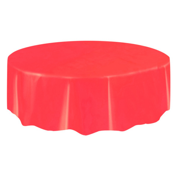 Red Solid Round Plastic Table Cover Short Fold (84")